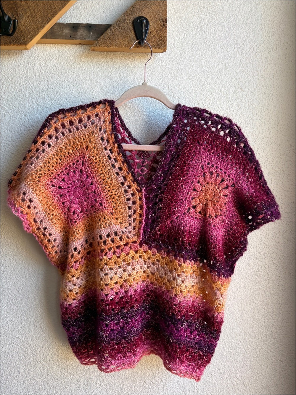 Handmade Granny Square Knit Colorful Short Sleeve Top